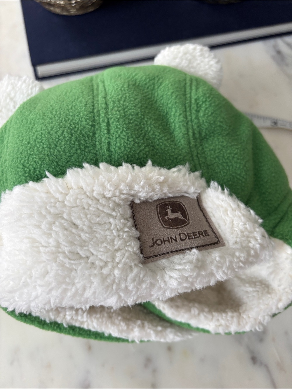 John Deere Green and White Sherpa Earflap Beanie with ears